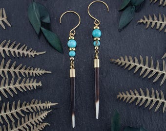 Elegante Sunstone-oorbellen | Quill-oorbellen met turkooizen stenen | Cowgirl-oorbellen