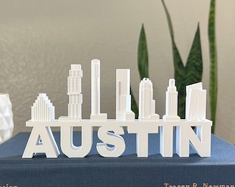 Austin Skyline Logo Büro & Zuhause Regal Schreibtisch Dekor/Geschenk | 3D gedruckte Austin Gebäude