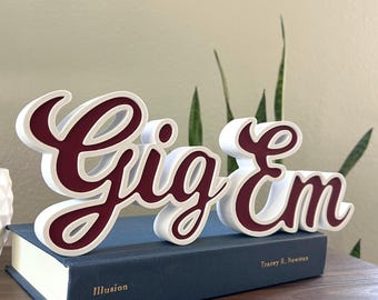 Texas A&M Gig Em Block Letter Shelf Decor | Officially Licensed 3D printed