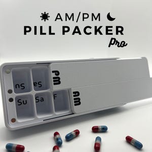 Magnetlåsande resetablett för morgon/eftermiddag | Överkonstruerad ask för 2 veckor | Pill Packer Pro