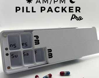 Travel Magnetic Locking AM/PM Pill Case | Over-Engineered Box 2 Week | Pill Packer Pro