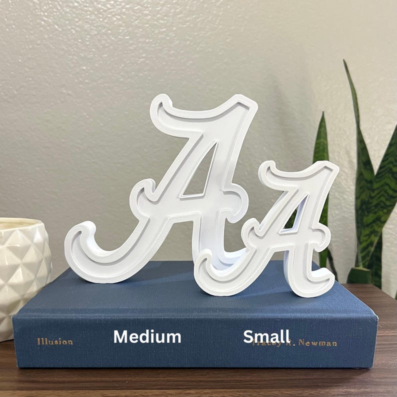 Alabama Roll Tide Logo Block Letter Shelf Decor | 3D Printed | Officially Licensed White