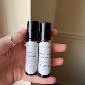 Lavender Eucalyptus Aromatherapy Essential Oil Rollers - Set of two, 10mL each - Vegan and Cruelty Free, Amber Glass Container