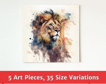 Arte de pared cabeza de león, arte de pared imprimible de león, animal de acuarela, pintura de acuarela de león, decoración de vida silvestre, cartel de león, regalo de león, león grande