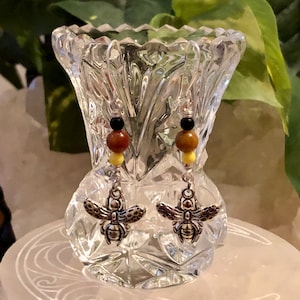 Bee charm with gumball & glass bead earrings