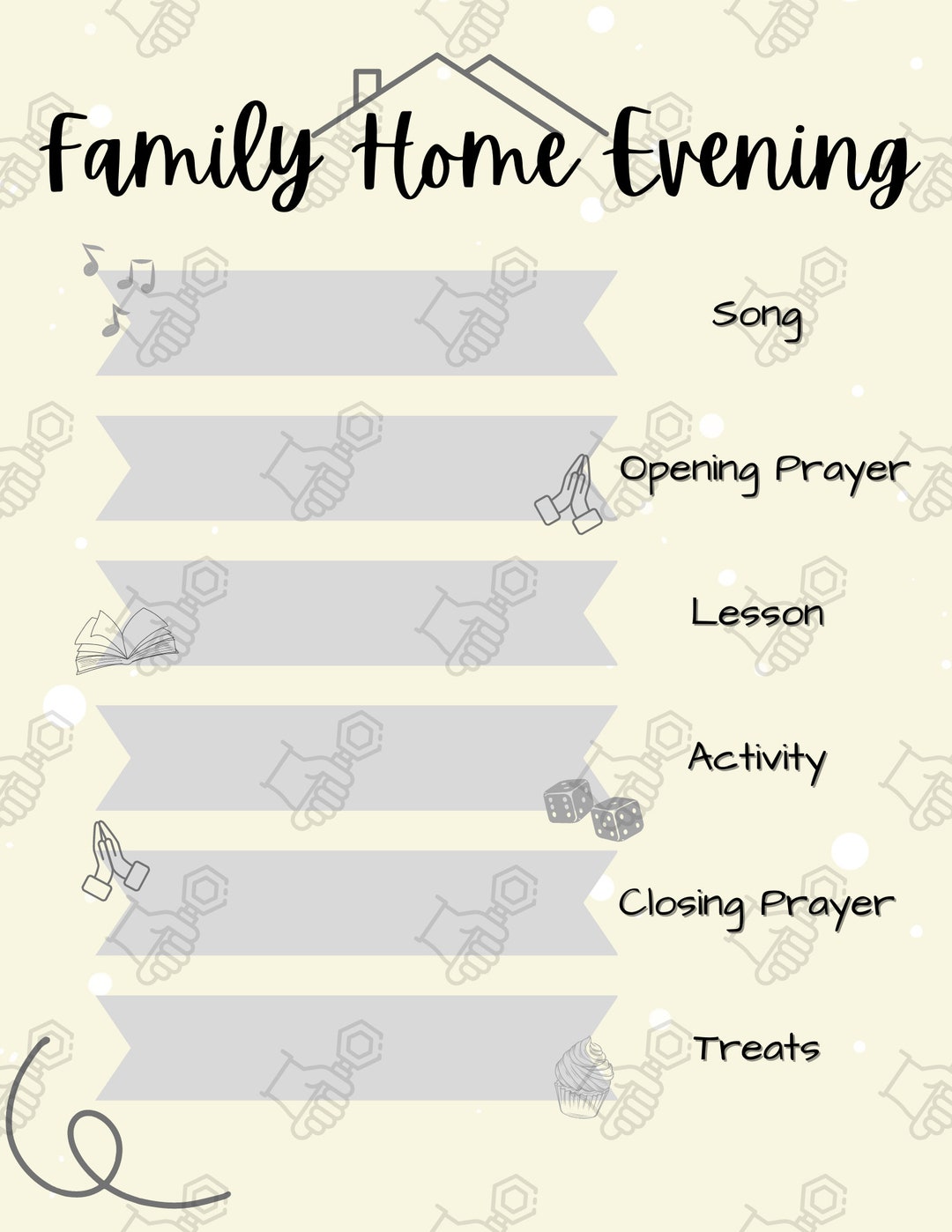 LDS Family Home Evening Template in 3 Colors, Yellow, Blue & Purple Etsy