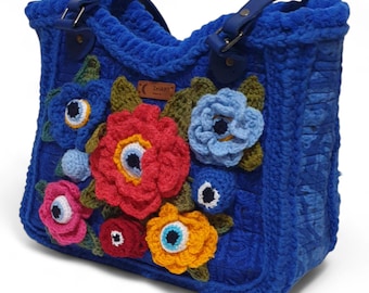 Bolso con ramo de flores 3D, bolso de flores de ganchillo, bolso de hombro tejido a mano