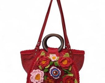 Bolso de flores tejido a mano: Bolso de ganchillo, bolso para uso diario