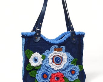 Bolso de hombro de crochet con flores de punto: bolso de mano de hilo hecho a mano
