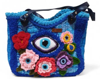 Bolso con ramo de flores 3D, bolso de flores de ganchillo, bolso de hombro tejido a mano