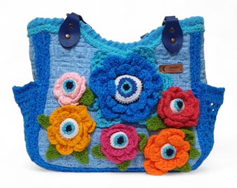 Bolso con ramo de flores 3D, bolso de flores de ganchillo, bolso de hombro tejido a mano