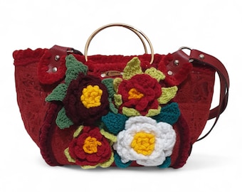 Bolso de flores tejido a mano: Bolso de ganchillo, bolso para uso diario