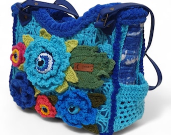 Bolso con ramo de flores 3D, bolso de flores de ganchillo, bolso de hombro tejido a mano