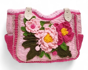 Bolso de flores tejido a mano: Bolso de ganchillo, bolso para el día a día, bolso de mano, bolso tote, bolso de hombro