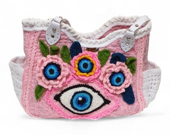 Bolso con ramo de flores 3D, bolso de flores de ganchillo, bolso de hombro tejido a mano