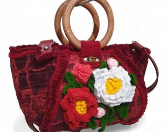 Bolso de flores tejido a mano: Bolso de ganchillo, bolso para uso diario