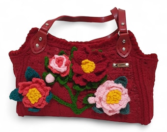Bolso de flores tejido a mano: Bolso de ganchillo, bolso para uso diario