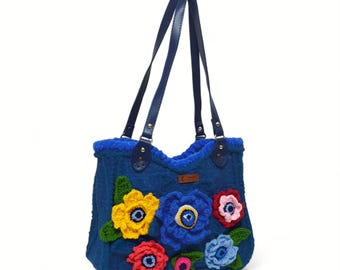 Bolso de crochet floral de punto: bolso de hombro hecho a mano con hilo