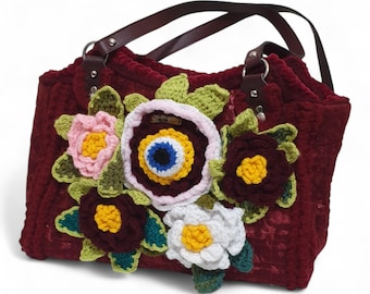 Bolso de flores tejido a mano: Bolso de ganchillo, bolso para uso diario