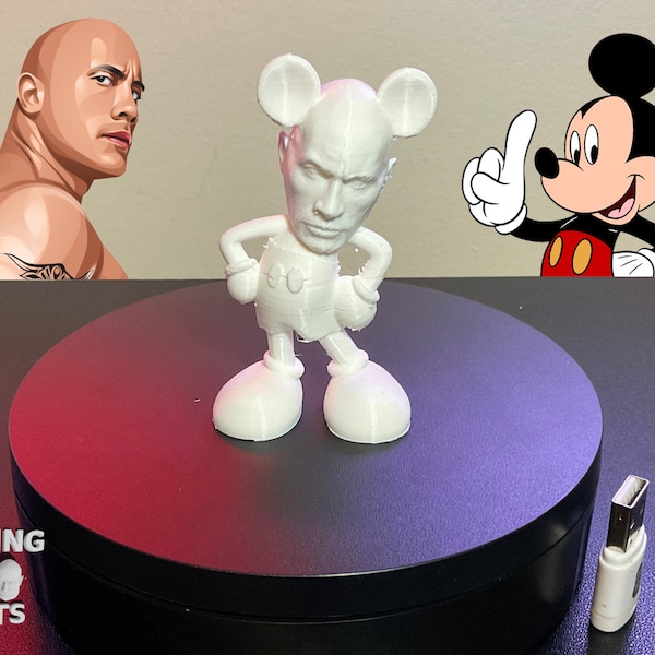 The Rock Mickey Mouse 3D-gedruckte Figur Statue Disney, Dwayne Johnson, detailliert, Streichgeschenke, Schreibtischbegleiter, bemalbar, individuelle Farben