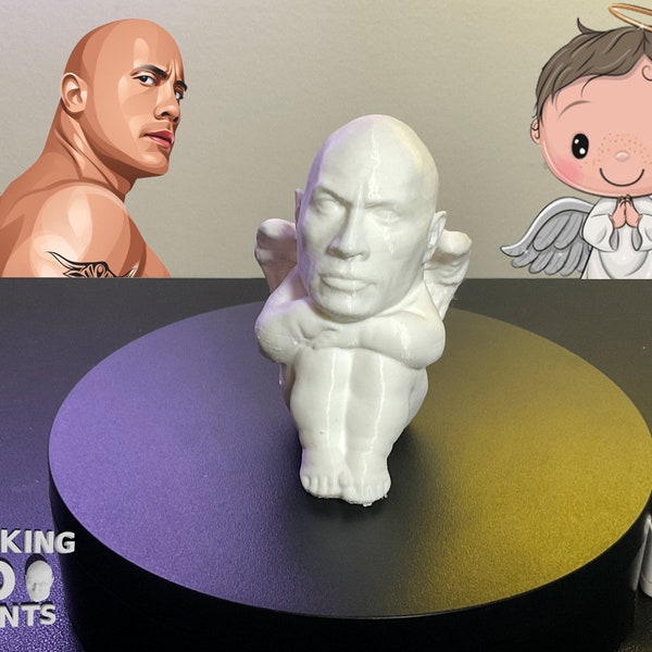 The Rock Angel 3D Printed Figure Statue, Guardian, Christian, Dwayne Johnson, Detailed, Prank Gift, Desk Companion, Paintable, Custom Colors