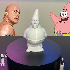 Estatua impresa en 3D de The Rock Patrick, Bob Esponja, Nickelodeon, Dwayne Johnson, regalos de broma, compañero de escritorio, pintable, colores personalizados
