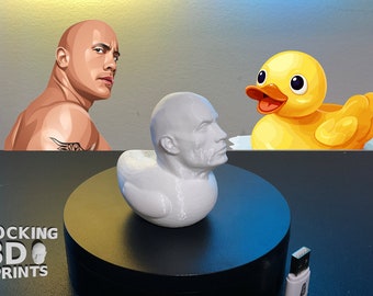 The Rock Duck 3D Printed Figure Statue, Dwayne Johnson, Bathtub fun, Jeep, Detailed, Prank Gifts, Desk Companion, Paintable, Custom Colors