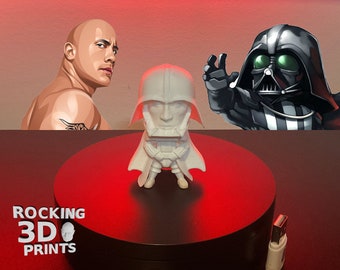 3D-geprint beeldje The Rock Darth Vader, grappig bureaudecor
