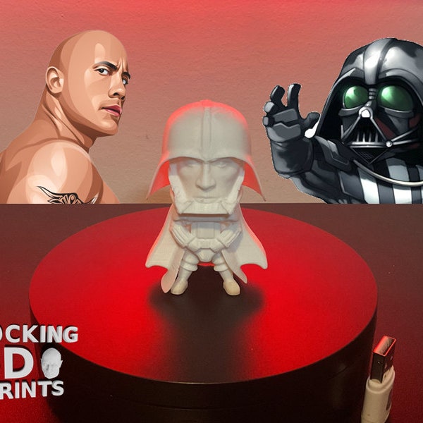 The Rock Darth Vader 3D Printed Figure Statue Star Wars, Dwayne Johnson, Detailed, Prank Gifts, Desk Companion, Paintable, Custom Colors