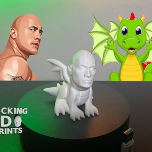 The Rock Dragon Estatua de figura impresa en 3D, Dwayne Johnson, Mítico, Detallado, Regalos de broma, Compañero de escritorio, Pintable, Colores personalizados, Lindo
