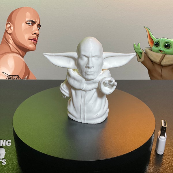 The Rock Grogu 3D Printed Figure Statue, Star Wars, Mandalorian, Dwayne Johnson, Detailed, Prank Gift, Desk Companion, Paint, Custom Colors