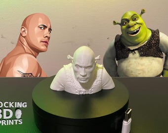 The Rock Shrek 3D-geprint figuur standbeeld, sprookje, ezel, Dwayne Johnson, Prank Gifts, Desk Companion, overschilderbaar, aangepaste kleuren