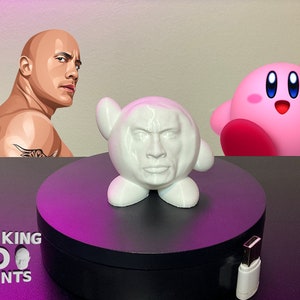 Estatua impresa en 3D de The Rock Kirby, regalo para fan de Nintendo, Dwayne Johnson, detallada, regalos de broma, compañero de escritorio, pintable, colores personalizados