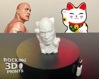 The Rock Lucky Cat 3D Printed Figure Statue, Dwayne Johnson, New Year, Detailed, Prank Gifts, Desk Companion, Paintable, Custom Colors