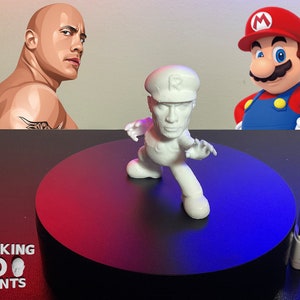 The Rock Mario 3D Printed Figure Statue, Nintendo Fan Gift, Dwayne Johnson, Detailed, Prank Gifts, Desk Companion, Paintable, Custom Colors