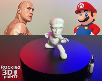 The Rock Mario 3D Printed Figure Statue, Nintendo Fan Gift, Dwayne Johnson, Detailed, Prank Gifts, Desk Companion, Paintable, Custom Colors