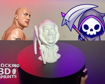 3D Printed The Rock Grim Reaper Figure, Desk Companion, Custom Colors