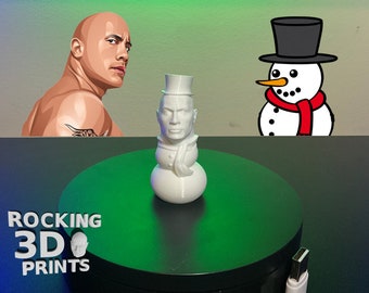 The Rock Snowman 3D Printed Figure Statue Christmas Gift, Dwayne Johnson, Detailed, Prank Gifts, Desk Companion, Paintable, Custom Colors