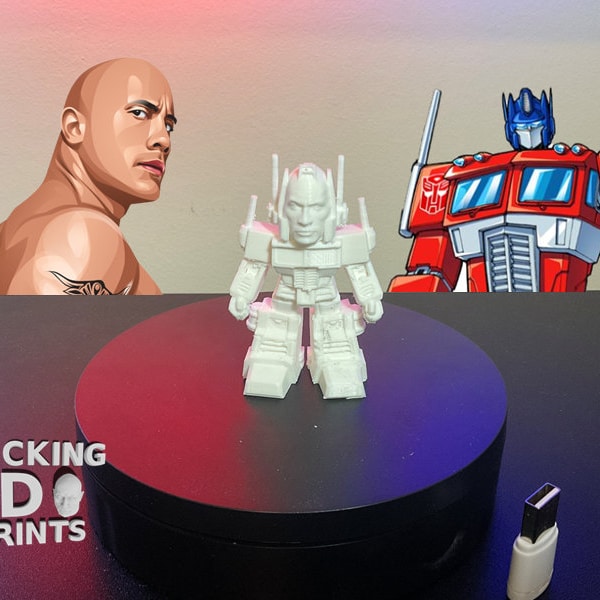 The Rock Optimus Prime 3D Printed Figure Statue Transformers Autobots, Dwayne Johnson, Prank Gifts, Desk Companion, Paintable, Custom Colors