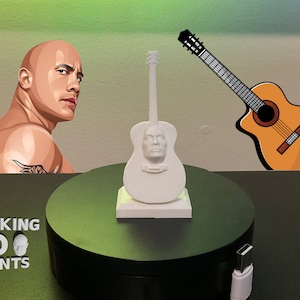 Estatua de instrumento impresa en 3D de guitarra de rock, música acústica, banda, Dwayne Johnson, regalos de broma, compañero de escritorio, pintable, colores personalizados