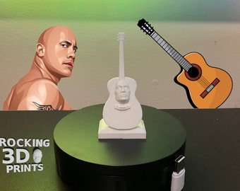 The Rock Guitar 3D Printed Statue, Desk Companion, Custom Colors