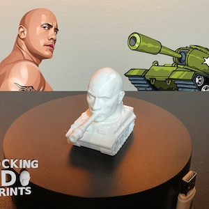 The Rock Tank 3D Printed Figure Statue, World War 2, Dwayne Johnson, Detailed, Prank Gifts, Desk Companion, Paintable, Custom Colors