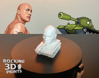 The Rock Tank 3D Printed Figure Statue, World War 2, Dwayne Johnson, Detailed, Prank Gifts, Desk Companion, Paintable, Custom Colors