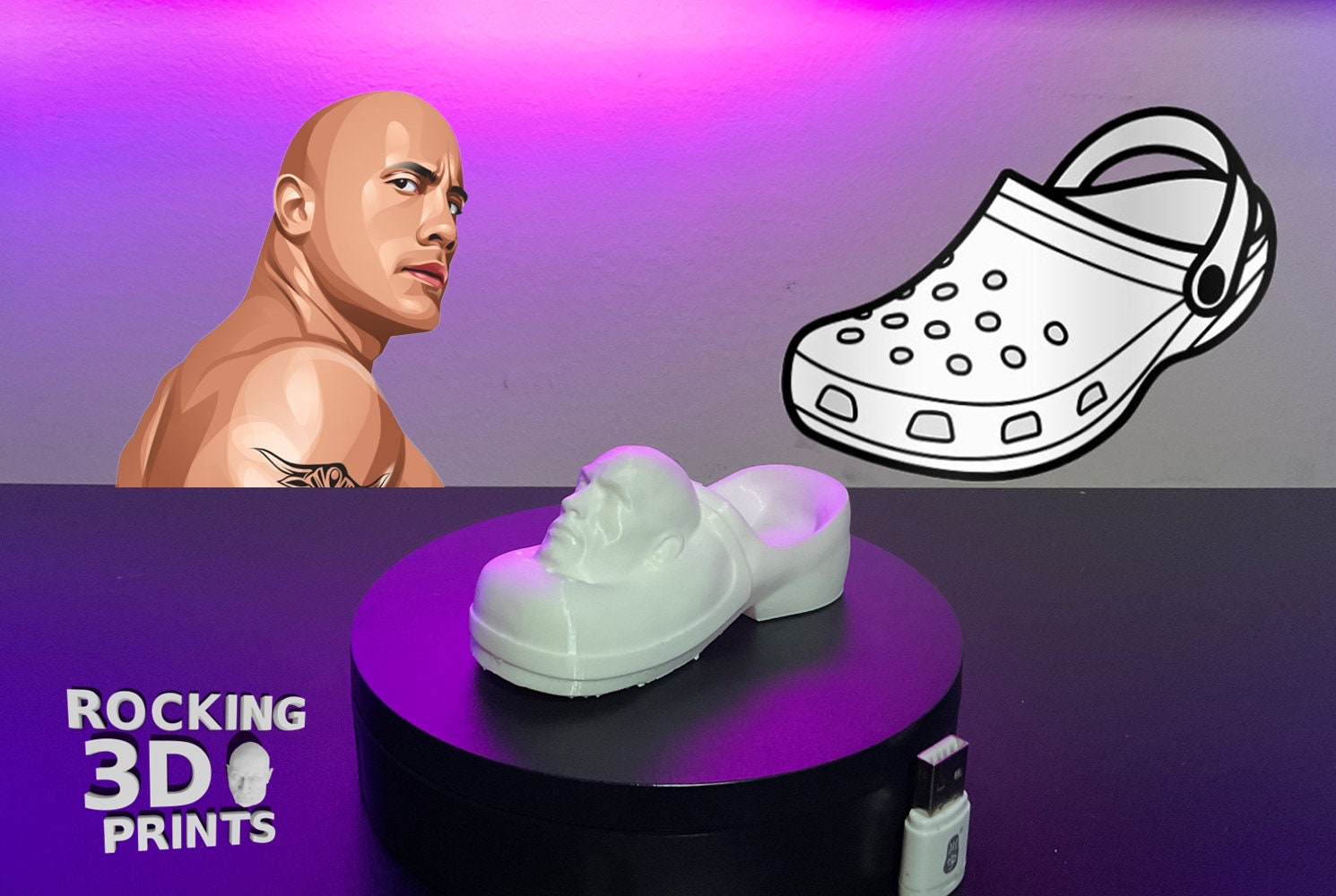 Rock Crocks 3D-geprint figuur standbeeld, grappige schoenen, sandalen,  hilarisch, Dwayne Johnson, Prank Gifts, Desk Companion, overschilderbaar,  aangepaste kleuren - Etsy België, image size:1490x1000