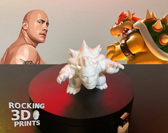The Rock Bowser 3D Printed Figure Statue, Mario Bros, Nintendo, Dwayne Johnson, Prank Gifts, Desk Companion, Paintable, Custom Colors