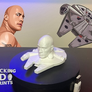 The Millenium Rock, Falcon 3D Printed, Star Wars, Spaceship, Dwayne Johnson, Detailed, Prank Gift, Desk Companion, Paintable, Custom Colors