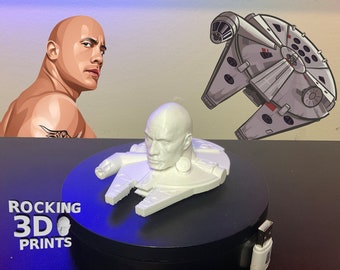 3D Printed Millenium Falcon with Dwayne Johnson Head, Star Wars Spaceship