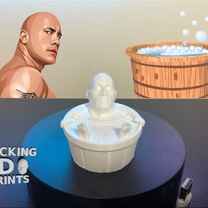 The Rock Bath 3D Printed Figure Statue, Bath Relaxation Zen, Dwayne Johnson, Detailed, Prank Gifts, Desk Companion, Paintable, Custom Colors