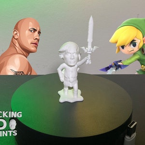 The Rock Link 3D Printed Figure Statue, Dwayne Johnson, Legend of Zelda, Nintendo, Master Sword, Windwaker, Video Game Gift, Custom Colors