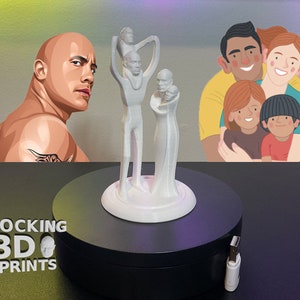 Estatua de figura impresa en 3D de la familia Rock, Día del padre, Día de la madre, Dwayne Johnson, Regalos de broma, Compañero de escritorio, Se puede pintar, Colores personalizados